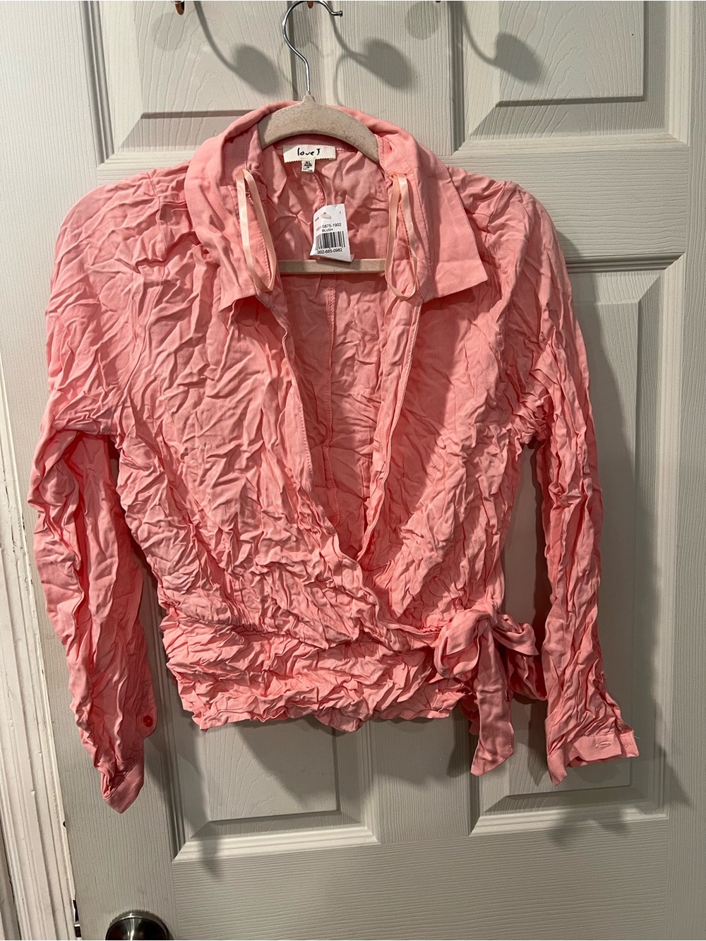 love J Coral Pink Wrap Blouse with Tie Waist
